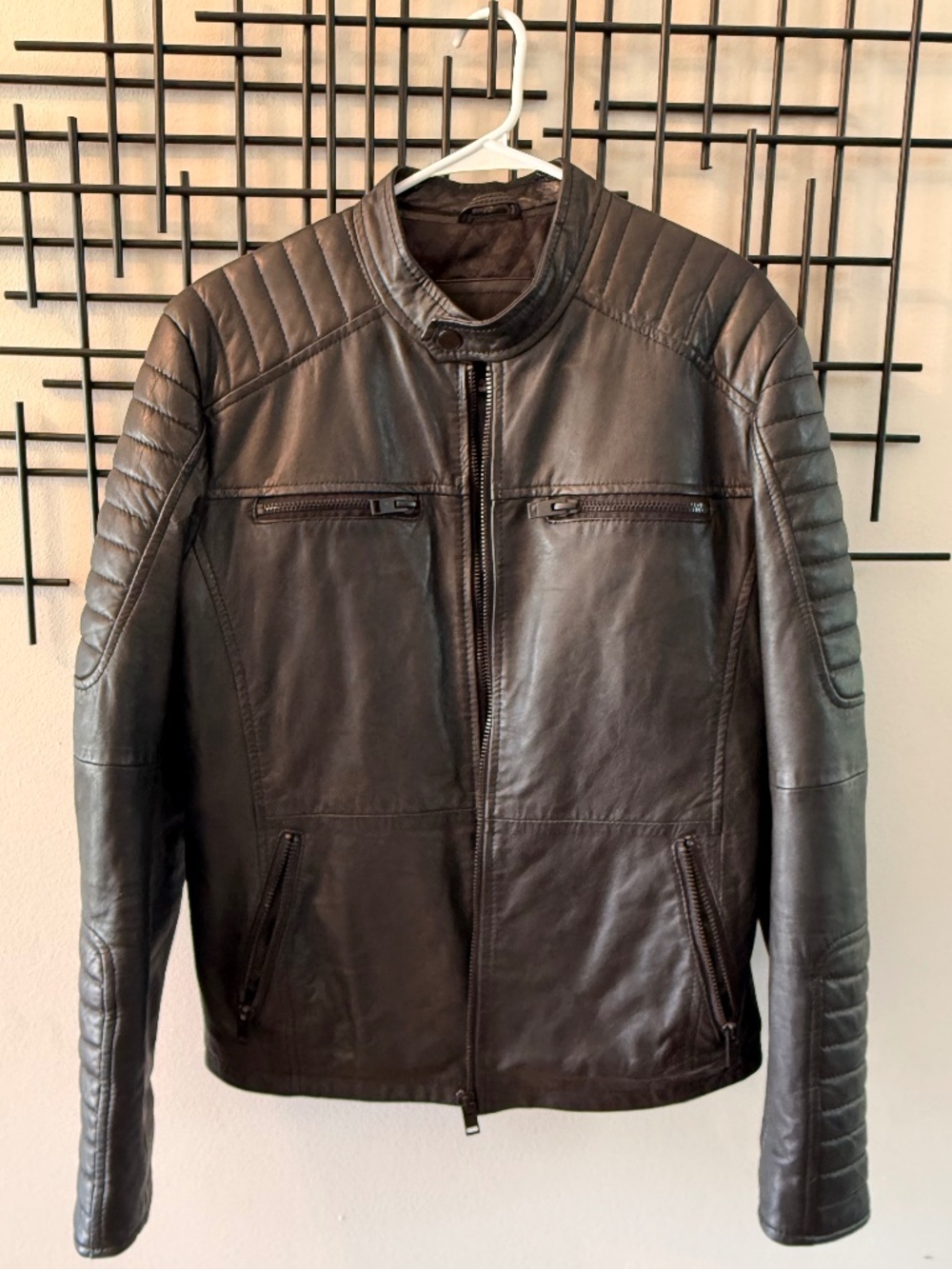 Barneys Originals Genuine Leather Moto Jacket – Black – Men’s Large